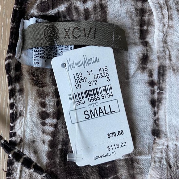 XCVI Womens Tie Dye Tunic Sz S Small Long Sleeve white brown - Picture 2 of 4